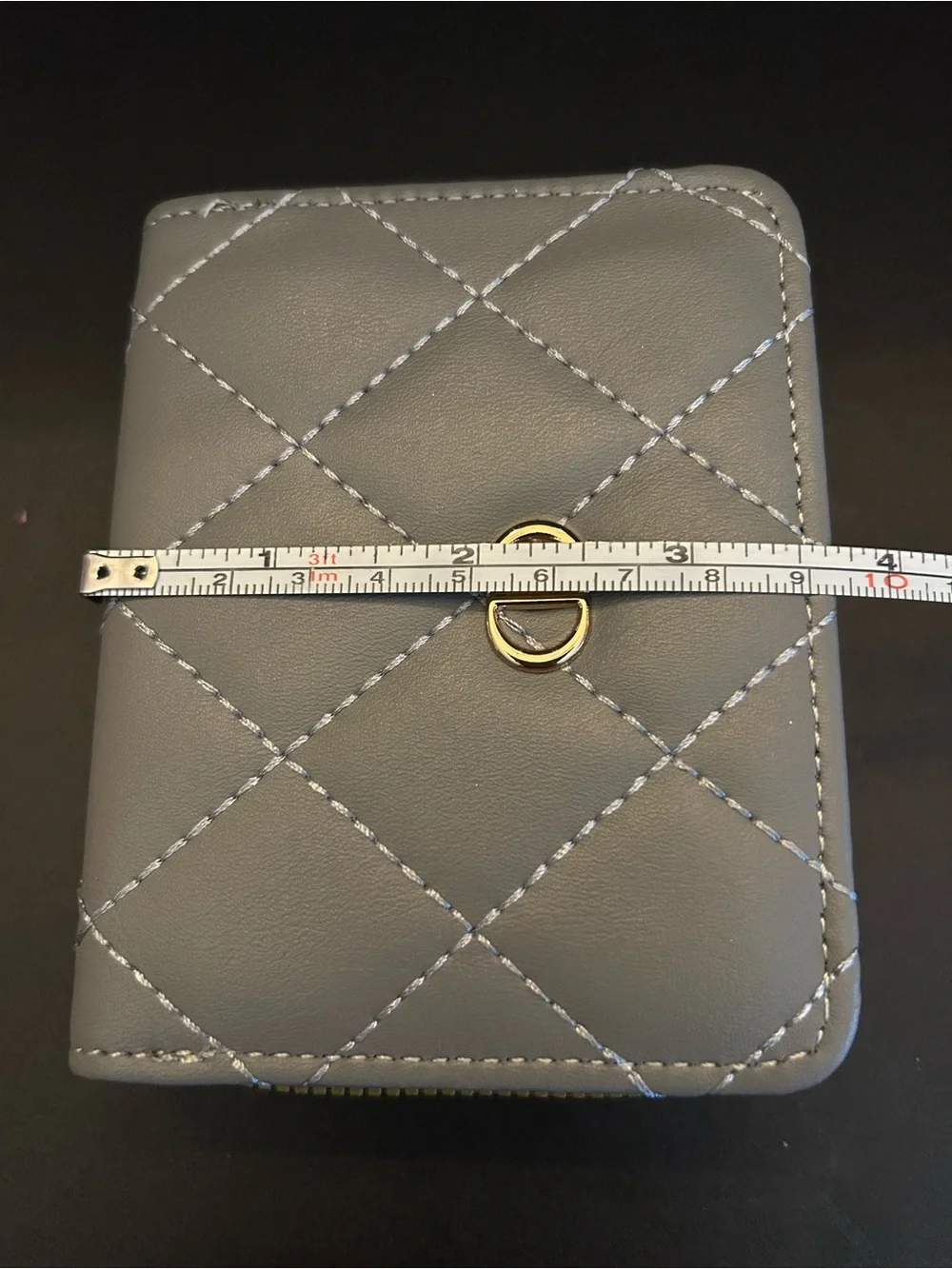 Quilted Compact Zip Wallet in Slate Blue, Mauve & Tan - Brand New